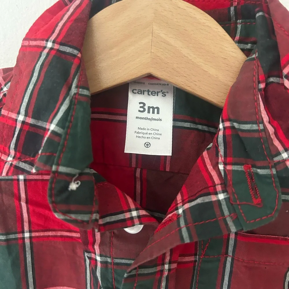 Carter's 3 Months Red Green Button Up Plaid Baby Bodysuit